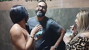 Lene gave her pussy to the hung guy without condom in the swing party bathroom and took all the cum in her mouth until licking the last drop!