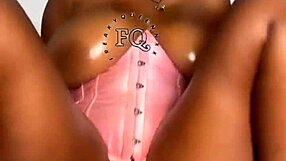 Ebony Teen 18+ Slams Huge Rainbow Dildo Deep on Bed With Big Boobs!