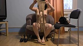Russian Brunette's Naked Pussy And Tits In Socks And Pantyhose Fetish