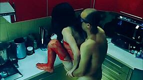 beautiful wife in bodysuit gets rough kitchen fucking