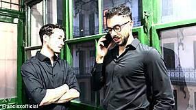 The real estate agent bent over for double penetration at work, swallowing cocks