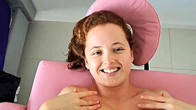 Talking to the huge tits redhead about intense massage with neighbors