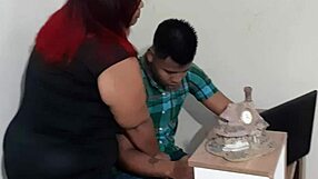 horny secretary sucks my cock in young natural tits blowjob.