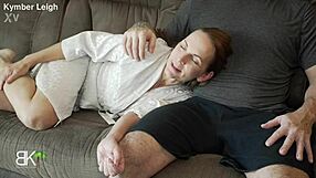 Mommy and Stepson Share a Couch for Deepthroat Action with Monster Cock and Cum Swapping