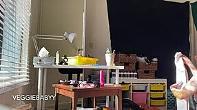 Spying on her cleaning the room naked in full voyeur POV.