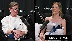 Adult Time presents busty lesbians Octavia Red in a full scene. They get caught scissoring and licking with intense passion.