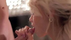 Blonde milf gives seductive blowjob