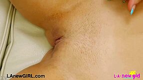 Petite 18+ blonde model boldly caresses her body in amateur casting