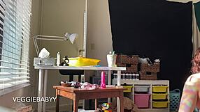 Spying on her cleaning the room naked in full voyeur POV.