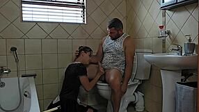 petite girl giving blowjob in the bathroom alone