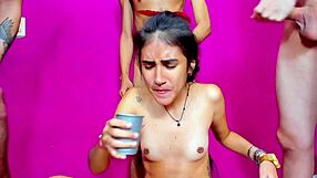 double blowjob with deepthroat and toy fetish in latina orgy