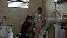 petite girl giving blowjob in the bathroom alone