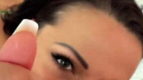 Big tits babe sucks expertly with rimjob and ball sucking in casting