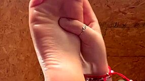 girl puts lotion on her feet 😊