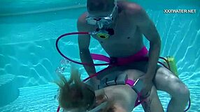 Blonde Cums Everywhere In Pool From Cruz's Blowjobs!