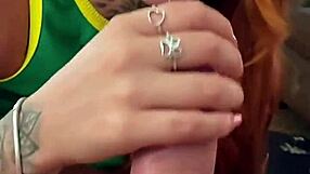 Petite redhead latina gives a sloppy deepthroat blowjob after casting.