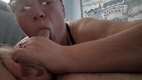 Trying blowjob with new piercings on his big cock for the first time
