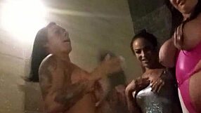 Three sexy Brazilians enjoying hot tub massage with Pamela Pantera