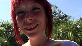 redhead zoey nixon performs on bed