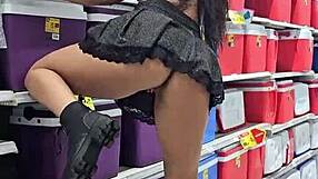 housewife bends over in miniskirt at supermarket