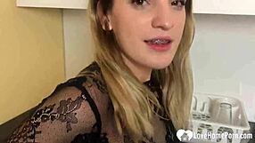 Look at that blonde hottie fingering her shaved pussy!