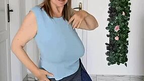 Busty Braless Gilf Mariaolds Does Sporty Groove Strip Dancing, Clothes Ripping Off