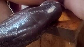 Using huge dildos on a homemade fucking machine setup