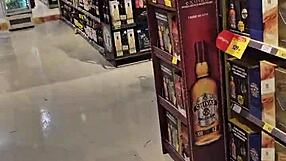 housewife bends over in miniskirt at supermarket