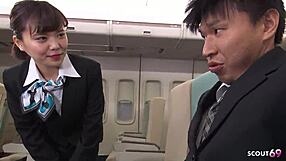 Japanese Stewardess Blowjob to Nervous Guy in Plane