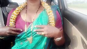 indian housewife engages in car sex during a long drive with her husband's father, filled with telugu dirty talks
