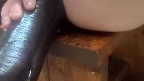 Using huge dildos on a homemade fucking machine setup