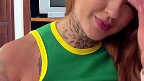 Petite redhead latina gives a sloppy deepthroat blowjob after casting.