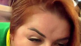 Petite redhead latina gives a sloppy deepthroat blowjob after casting.