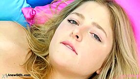 Luminous blonde beauty shows her sexy body