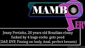 Jenny Pretinha, 20-Year-Old Brazilian Ebony, Fucked By 4 Huge Cocks With Titty Fuck And Pissing.