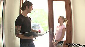 Blonde student with small tits enjoys rough doggystyle deepthroat