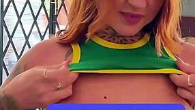 Petite redhead latina gives a sloppy deepthroat blowjob after casting.