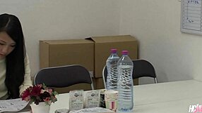 Japanese cutie Ren Azumi enjoys two cocks in uncensored threesome