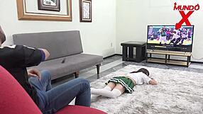 The latina seduces her friend's arab stepfather upon his return from training, engaging in hardcore fucking with big cock and cumshot.