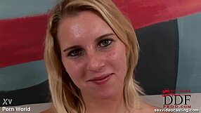 Barefoot in lingerie, shaved pussy offered with natural tits