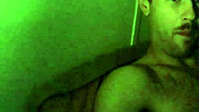 Athletic bodybuilder spits during double cock action