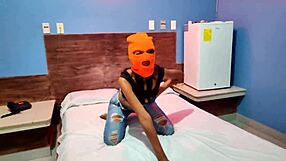 Wow, My Brunette Stepsister Wants to Celebrate Halloween in Hotel Bed, Shakes Sexy Hips, and Gets Naked!