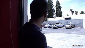 Cougar lady deepthroats random dude's cock in hotel room, swallowing cum with hairy pussy