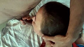 French amateur in satin lingerie performs deepthroat and rimjob close up