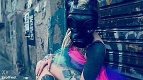 Ballerina wears ballet shoes while walking down the street