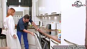 Skinny Redhead German Housewife Milf Gets Taken Standing in Kitchen