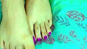 teeny mani nails - glass dildo glides over smooth soles and colorful painted toenails