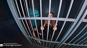 Two sexy Asian sluts in VR sucking huge cocks in jail orgy part 3