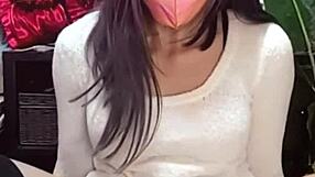 Masked Japanese Shemale In Crossdressing Assfucks And Masturbates During Stream