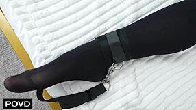 bedroom bondage naughty cum dump goes nuts over being tied to the bed. pov big cock brunette wet pussy bound small 18+ tits.